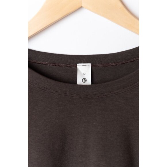 Lululemon Women's Long-Sleeve Shirt Espresso Brown with Logo Size 12 Cropped - Picture 3 of 9
